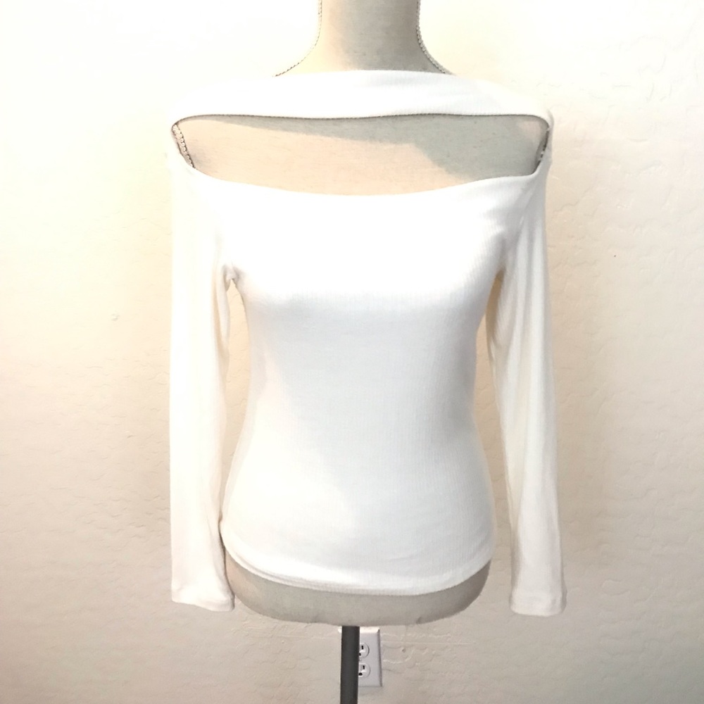 LNA Ivory Ribbed Long Sleeve Cut Out Top Sz XS